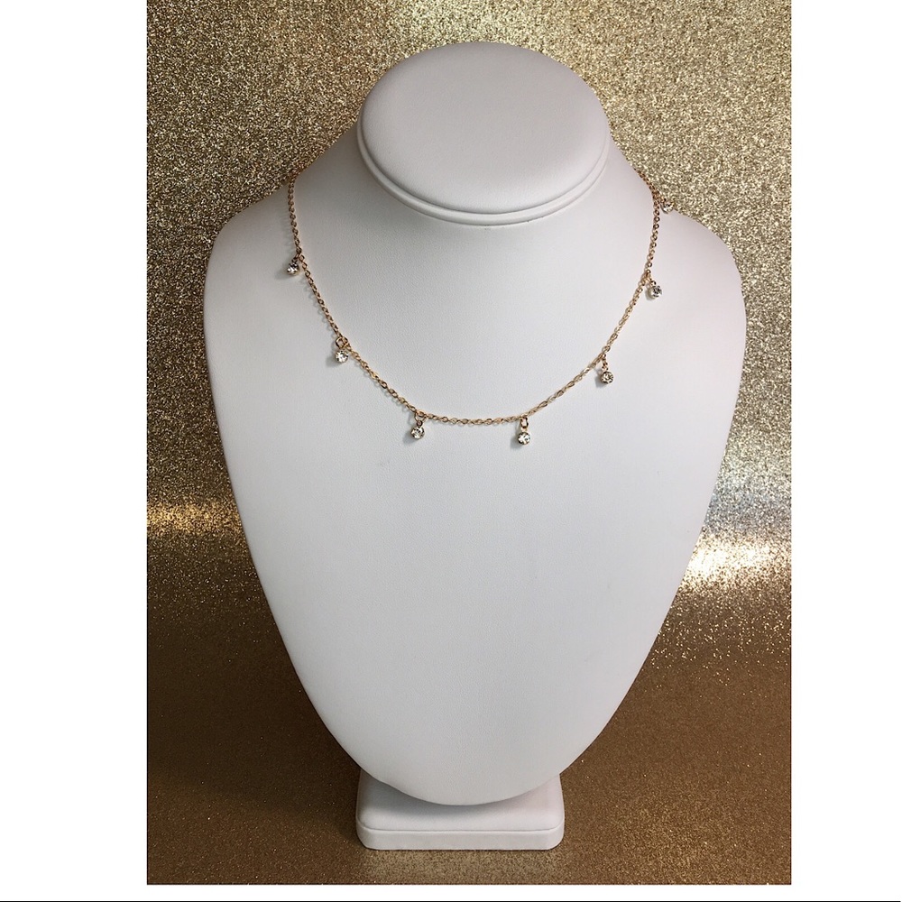 Dainty Crystal Tassel Gold Pendant Necklace.